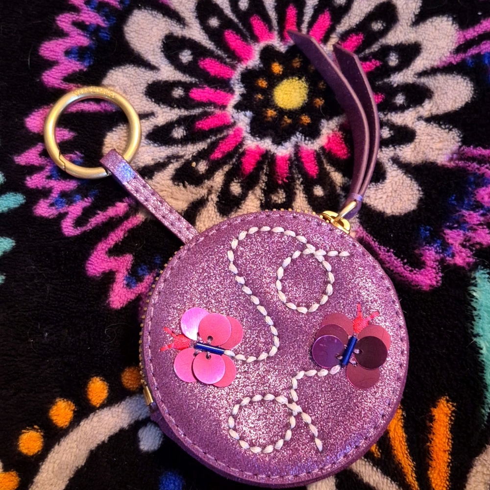 Vera Bradley Mallory Butterfly Bag Charm sparkling coin purse lilac shimmer